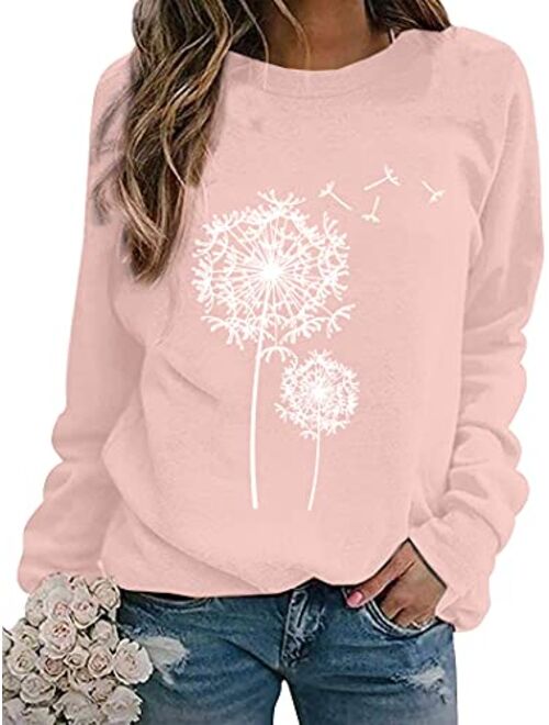 BANGELY Womens Dandelion Sweatshirt Casual Crewneck Loose Pullover Tops Long Sleeve Graphic Tee Shirt