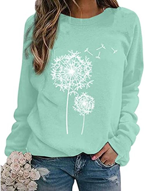 BANGELY Womens Dandelion Sweatshirt Casual Crewneck Loose Pullover Tops Long Sleeve Graphic Tee Shirt