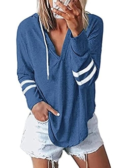 NEKOSI Womens Long Sleeve V Neck Hoodie Sweatshirts Lightweight Pullover Tops