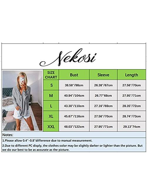 NEKOSI Womens Long Sleeve V Neck Hoodie Sweatshirts Lightweight Pullover Tops