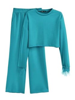 Women's 2023 Fall 2 Piece Tracksuit Outfits Casual Long Sleeve Pullover Tops And Palazzo Pants Sets
