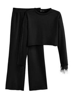 Women's 2023 Fall 2 Piece Tracksuit Outfits Casual Long Sleeve Pullover Tops And Palazzo Pants Sets