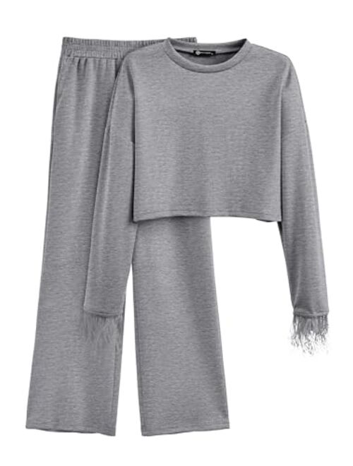 PRETTYGARDEN Women's 2023 Fall 2 Piece Tracksuit Outfits Casual Long Sleeve Pullover Tops And Palazzo Pants Sets