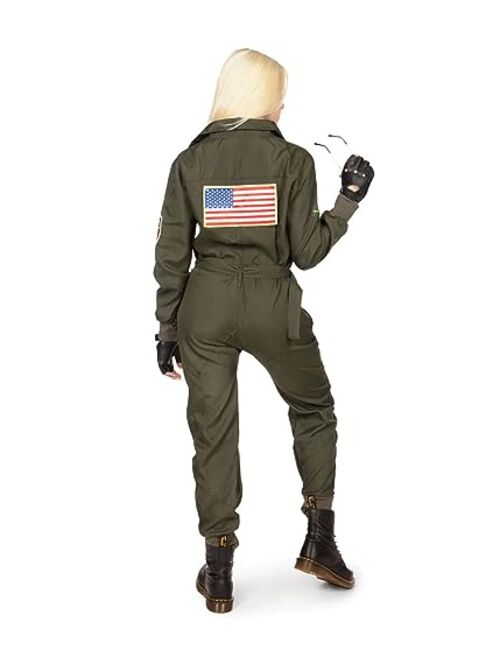 Tipsy Elves' Women's Pilot Costume - Green Military Flight Halloween Jumpsuit