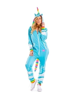 Costume Jumpsuit - Hooded Unicorn Onesie Halloween Costume for Women with Rainbow Tail