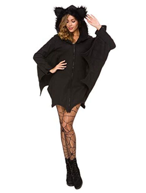 Halfjuly Halloween Costume for Women Bat Cozy Black Animal Adult Cosplay Vampire Zipper Dress