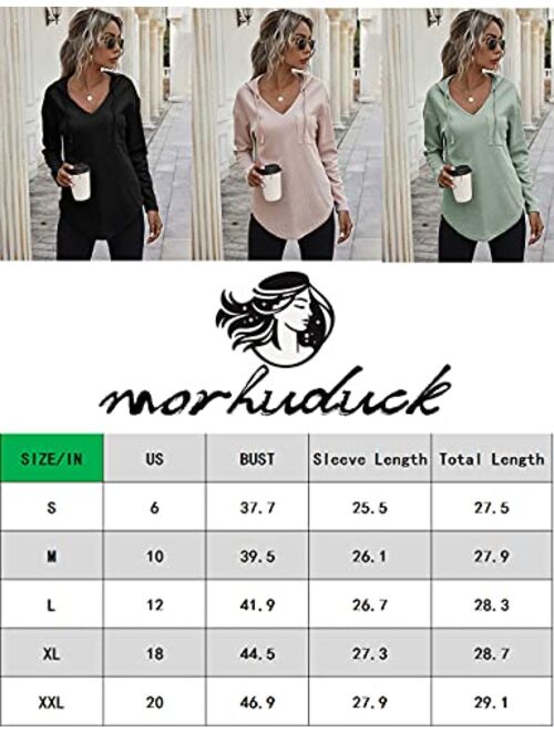 morhuduck Women's V Neck Hoodies Long Sleeve Sweatshirt Drawstring Pullover Tops with Pocket