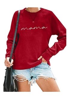 Astanfy Womens Crewneck Sweatshirt Mama Letter Print Long Sleeve Loose Fashion Pullover Top