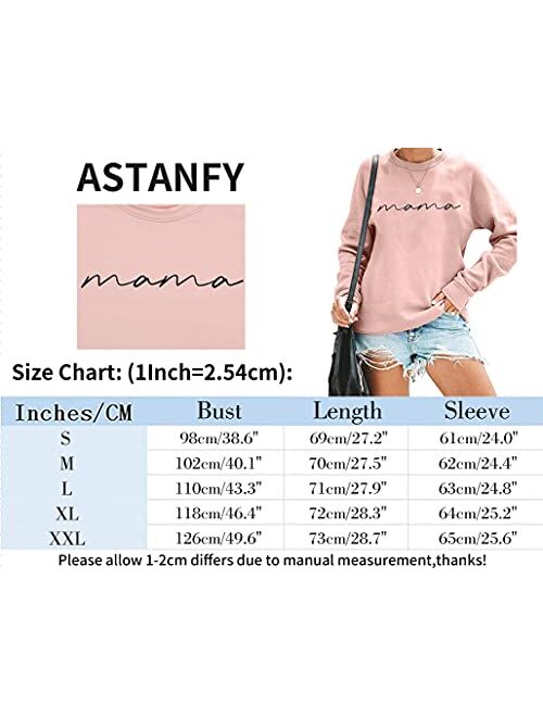 Astanfy Womens Crewneck Sweatshirt Mama Letter Print Long Sleeve Loose Fashion Pullover Top