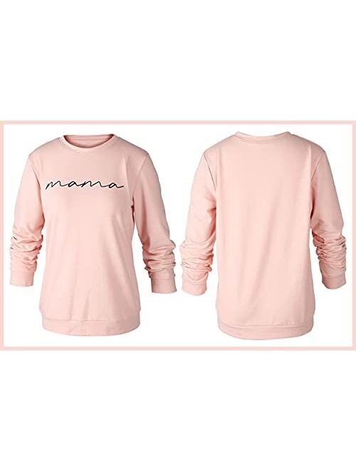 Astanfy Womens Crewneck Sweatshirt Mama Letter Print Long Sleeve Loose Fashion Pullover Top