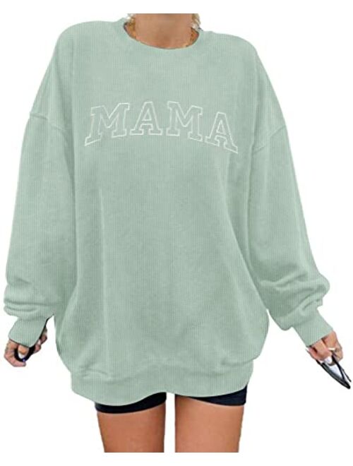 Astanfy Womens Crewneck Sweatshirt Mama Letter Print Long Sleeve Loose Fashion Pullover Top