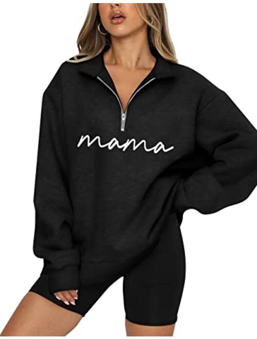 Astanfy Womens Crewneck Sweatshirt Mama Letter Print Long Sleeve Loose Fashion Pullover Top