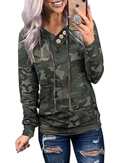 Women's Casual Long Sleeve Hoodies Sweatshirts Drawstring Pullover Tunic Tops With Pockets