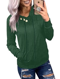 Women's Casual Long Sleeve Hoodies Sweatshirts Drawstring Pullover Tunic Tops With Pockets