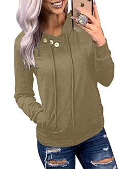 Women's Casual Long Sleeve Hoodies Sweatshirts Drawstring Pullover Tunic Tops With Pockets