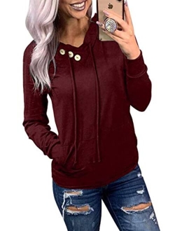 Women's Casual Long Sleeve Hoodies Sweatshirts Drawstring Pullover Tunic Tops With Pockets