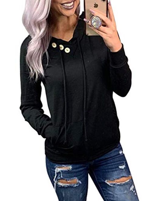 Dokotoo Women's Casual Long Sleeve Hoodies Sweatshirts Drawstring Pullover Tunic Tops With Pockets