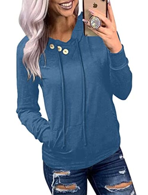 Dokotoo Women's Casual Long Sleeve Hoodies Sweatshirts Drawstring Pullover Tunic Tops With Pockets