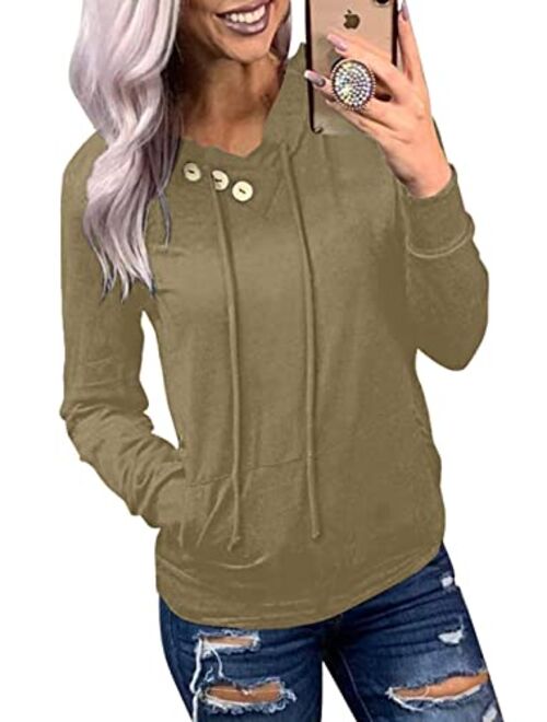 Dokotoo Women's Casual Long Sleeve Hoodies Sweatshirts Drawstring Pullover Tunic Tops With Pockets