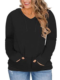 VISLILY Womens Plus-Size Hoodies V Neck Pullover Sweatshirts with Pocket