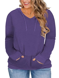 VISLILY Womens Plus-Size Hoodies V Neck Pullover Sweatshirts with Pocket