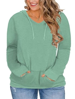 VISLILY Womens Plus-Size Hoodies V Neck Pullover Sweatshirts with Pocket