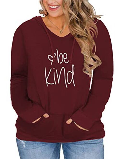 VISLILY Womens Plus-Size Hoodies V Neck Pullover Sweatshirts with Pocket