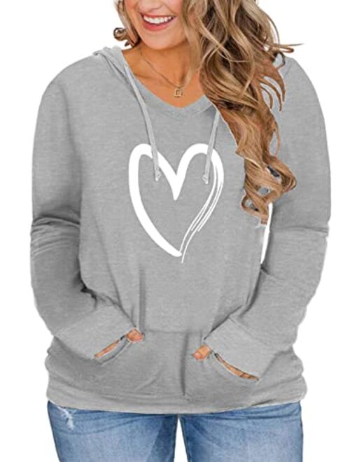 VISLILY Womens Plus-Size Hoodies V Neck Pullover Sweatshirts with Pocket