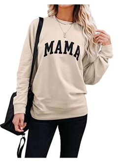 LEEDYA Women Long Sleeve Mama Graphic Shirts Casual Crewneck Sweatshirt Loose Pullover Tops