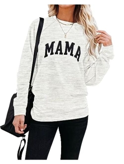 LEEDYA Women Long Sleeve Mama Graphic Shirts Casual Crewneck Sweatshirt Loose Pullover Tops