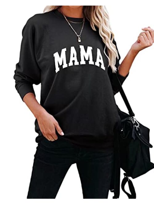 LEEDYA Women Long Sleeve Mama Graphic Shirts Casual Crewneck Sweatshirt Loose Pullover Tops