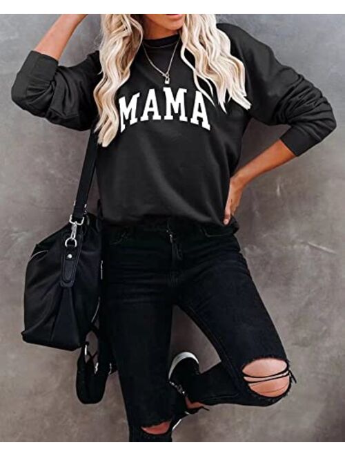 LEEDYA Women Long Sleeve Mama Graphic Shirts Casual Crewneck Sweatshirt Loose Pullover Tops