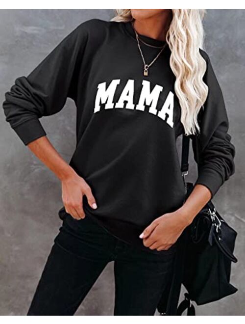 LEEDYA Women Long Sleeve Mama Graphic Shirts Casual Crewneck Sweatshirt Loose Pullover Tops