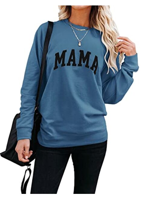 LEEDYA Women Long Sleeve Mama Graphic Shirts Casual Crewneck Sweatshirt Loose Pullover Tops