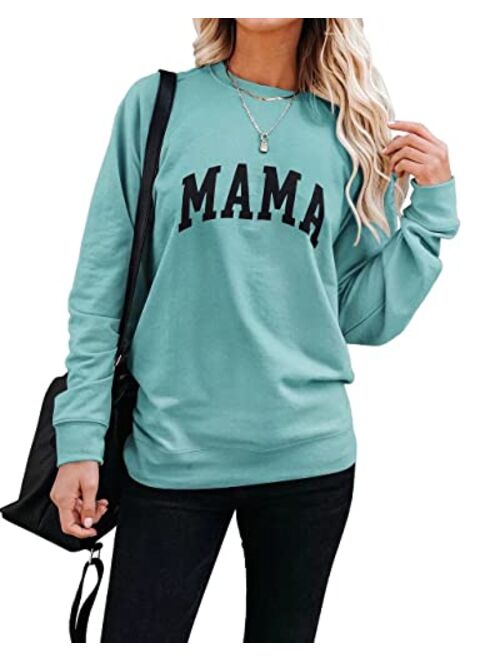 LEEDYA Women Long Sleeve Mama Graphic Shirts Casual Crewneck Sweatshirt Loose Pullover Tops