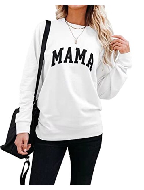 LEEDYA Women Long Sleeve Mama Graphic Shirts Casual Crewneck Sweatshirt Loose Pullover Tops