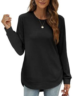 OFEEFAN Womens Sweatshirt Crewneck Long Sleeve Shirts for Women High Low Tops Curved Hem