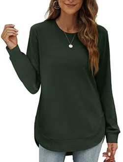 OFEEFAN Womens Sweatshirt Crewneck Long Sleeve Shirts for Women High Low Tops Curved Hem