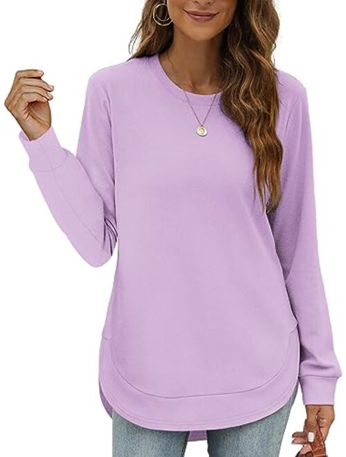 OFEEFAN Womens Sweatshirt Crewneck Long Sleeve Shirts for Women High Low Tops Curved Hem