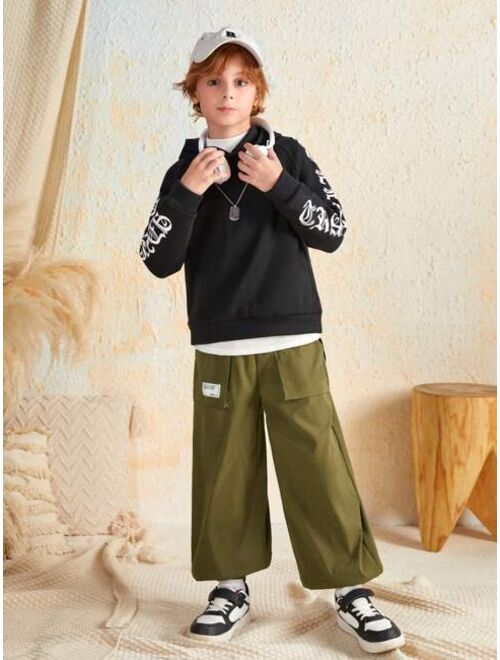 SHEIN Tween Boy Letter Patched Detail Slant Pocket Pants