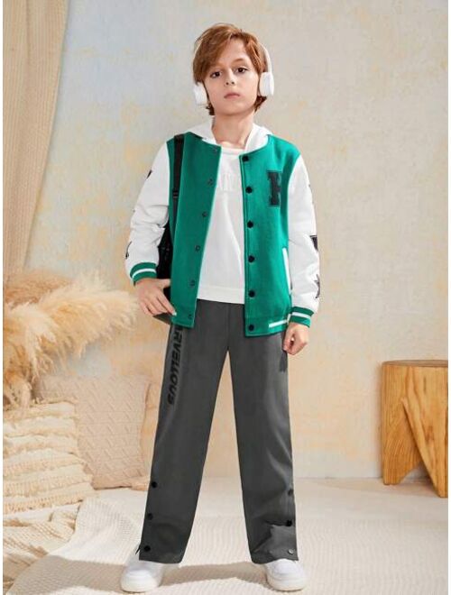 SHEIN Kids EVRYDAY Tween Boy Letter Graphic Button Detail Pants