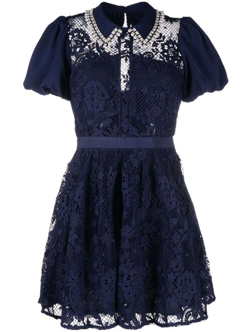 Self-Portrait embellished guipure lace minidress