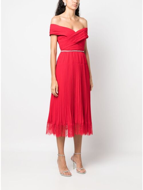 Self-Portrait off-shoulder pleated midi dress