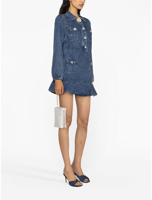 Self-Portrait flared denim minidress