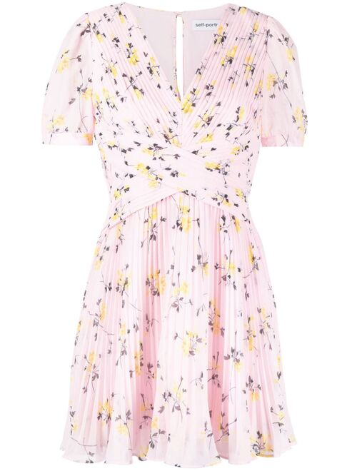 Self-Portrait floral-print pleated minidress