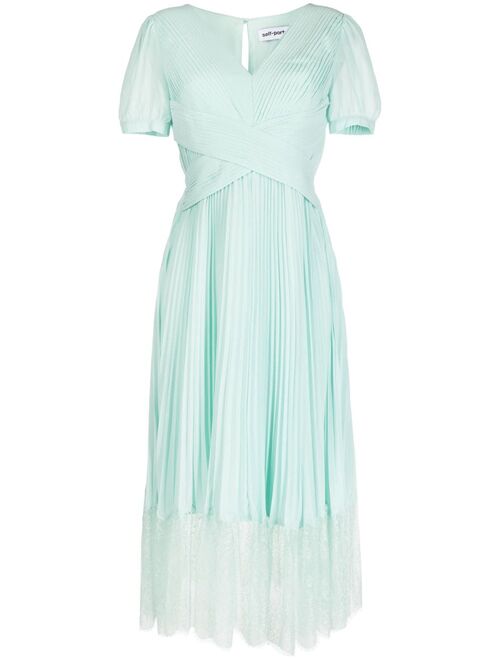 Self-Portrait pleated lace-trim midi dress