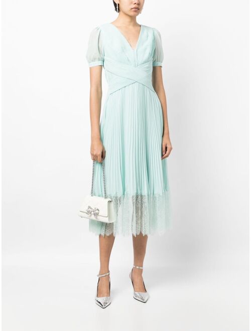 Self-Portrait pleated lace-trim midi dress