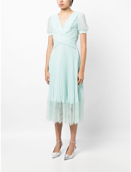 Self-Portrait pleated lace-trim midi dress