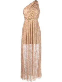 rhinestone-embellished fishnet one-shoulder dress