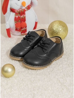 Shein KIDSUN Toddler Boys Girls Dress Shoes Comfort Lace-Up Oxford School Uniform Shoes Loafer Flats (Toddler/Little Kid) E-Black